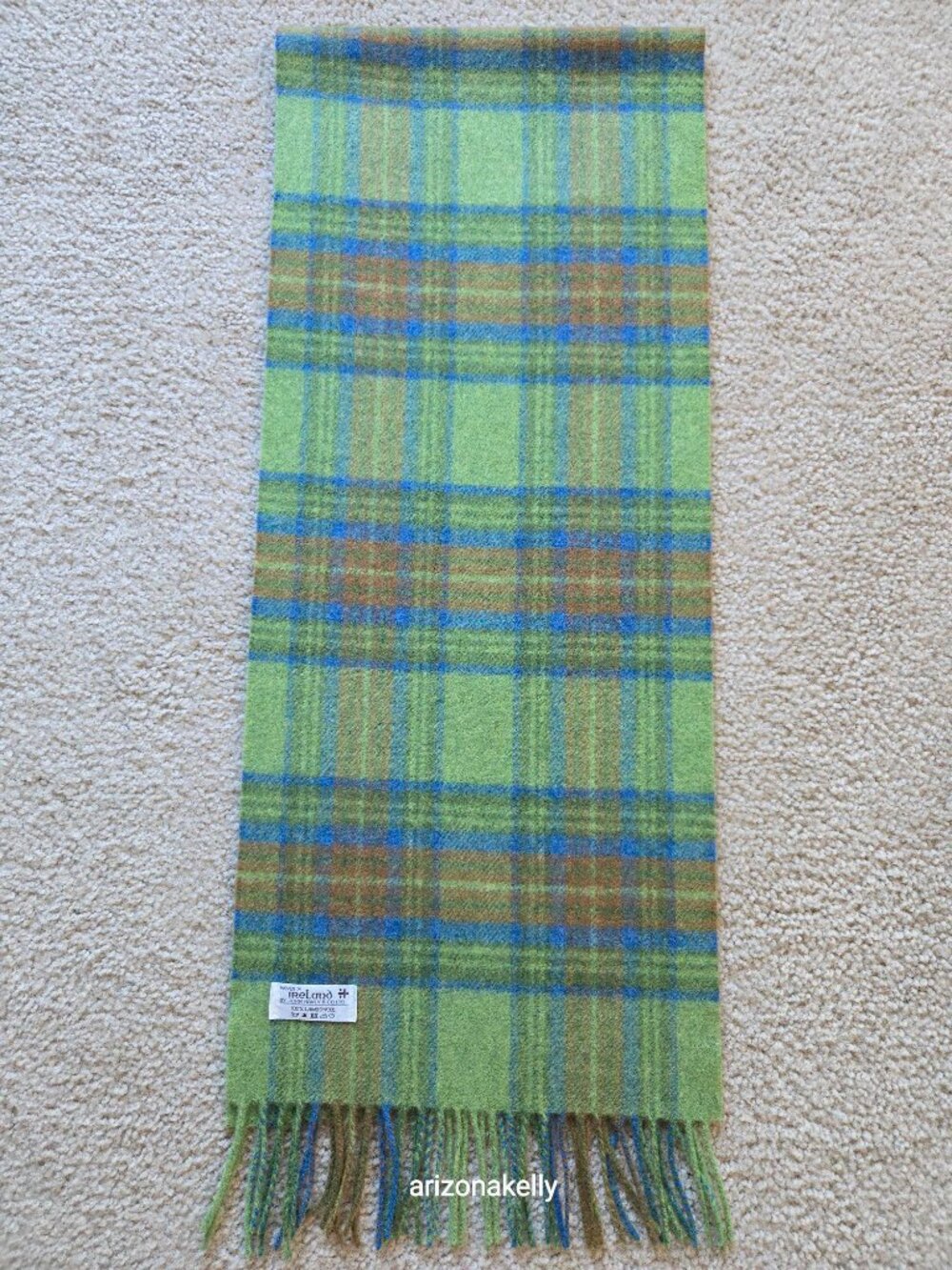 NWOT Lambswool Scarf John Hanly Ireland Plaid Wool Green Blue Brown - Picture 2 of 10